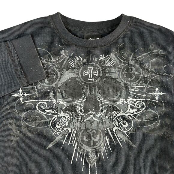 Vtg Y2K MMA Elite Shirt Mens Medium Waffle Thermal Fighter Skull Cross Grunge - Picture 1 of 15